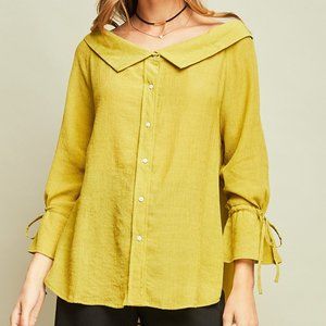 Off Shoulder Button Down Top -Moss